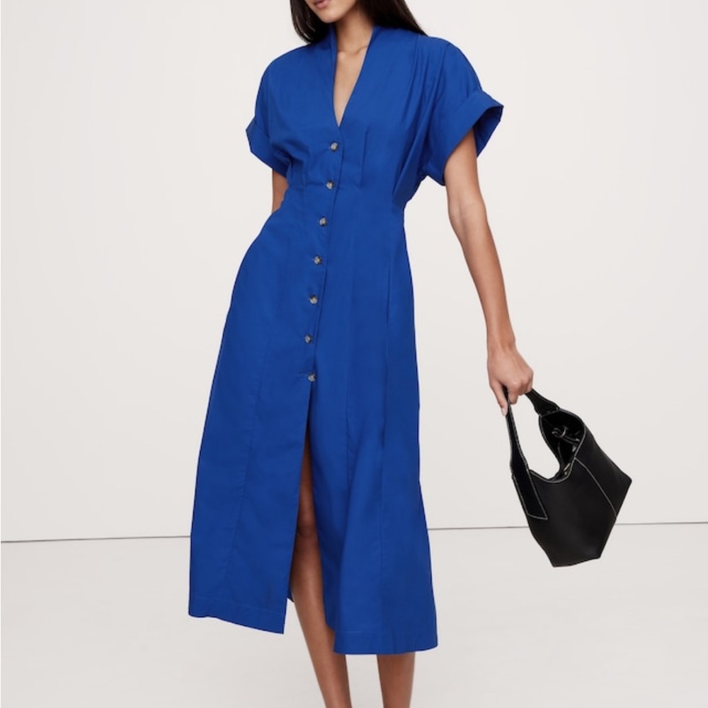 Elegant Blue Button-Down Dress